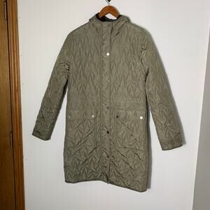 Womens Avec Les Filles Star Quilted Parka Olive Green Size XS EUC!